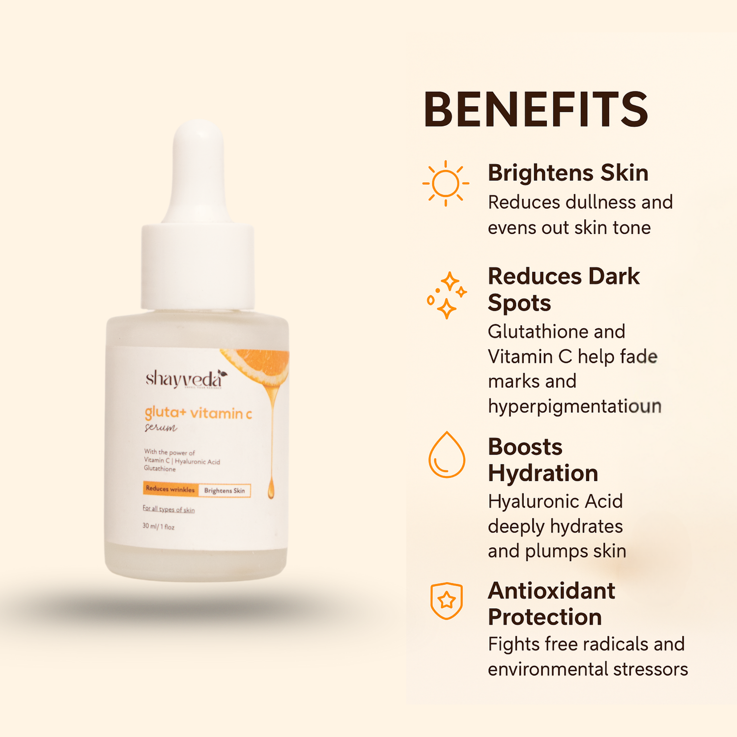 Gluta + VITA C face serum 30ML Shayveda Gluta + VITA C face serum 30ML Shayveda